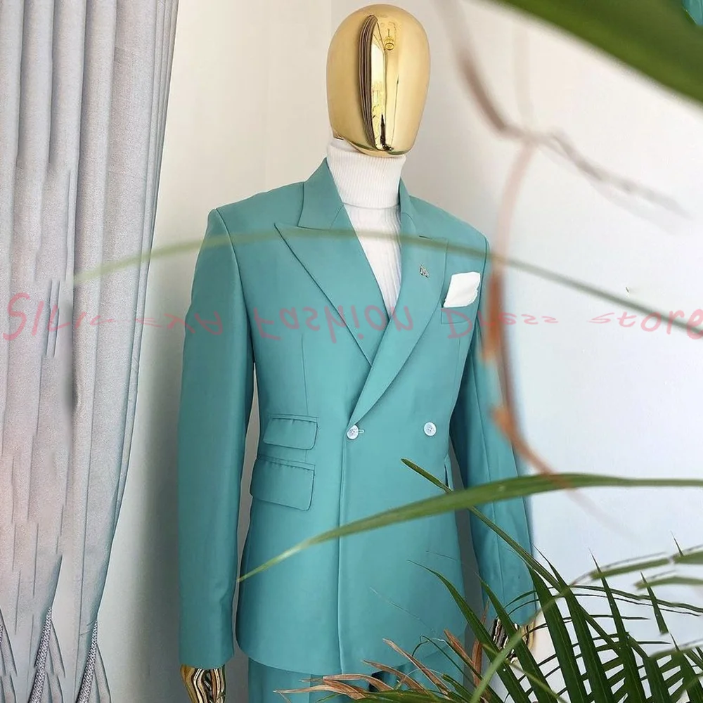 

Мужской костюм высокого качества, приталенный однотонный деловой повседневный двубортный комплект из 2 предметов, куртка и брюки Terno Masculino Completo