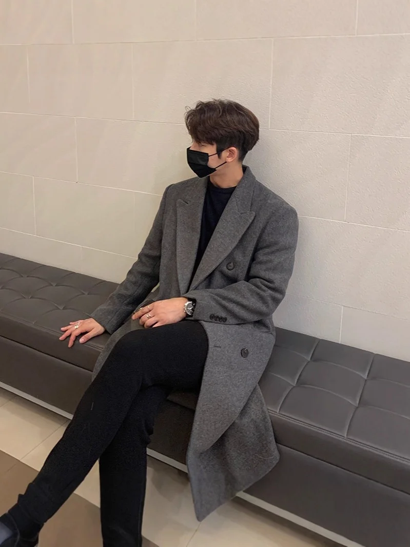 

Trench Coat Gothic Mens Fortune Double-Breasted Blazers Chinese Exquisite High-End Suitable All-Match Simple Solid Purple Blue