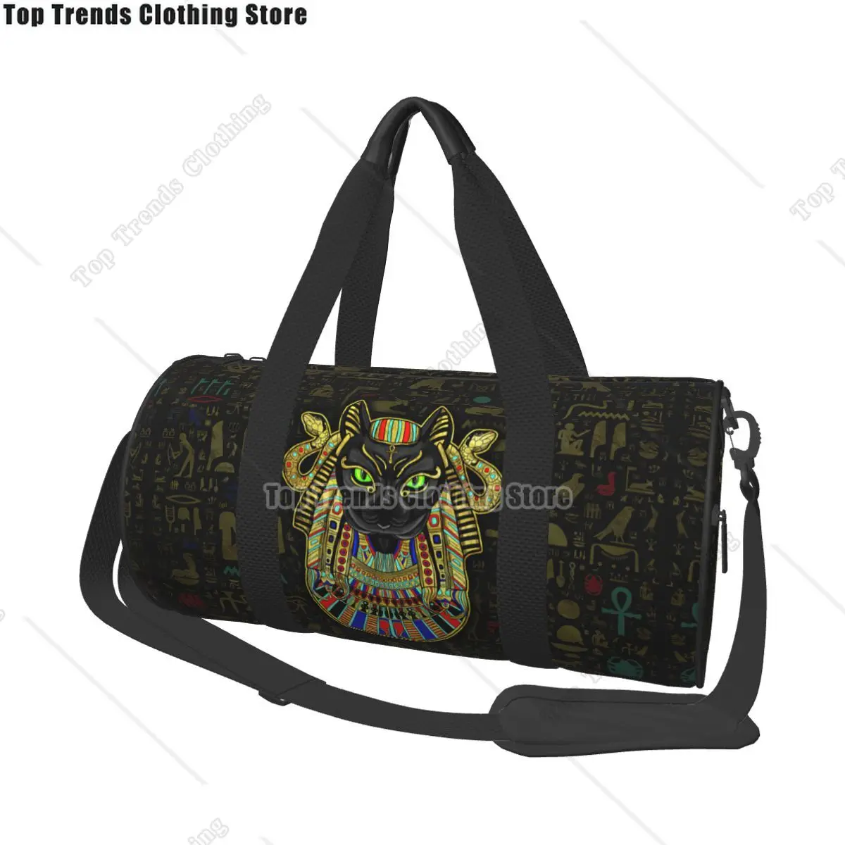 

Bastet Egyptian Goddess Cat Travel Bags Men Fitness Handbag Cylinder Shoulder Bag Women Large Travel Tote Luggage Bag