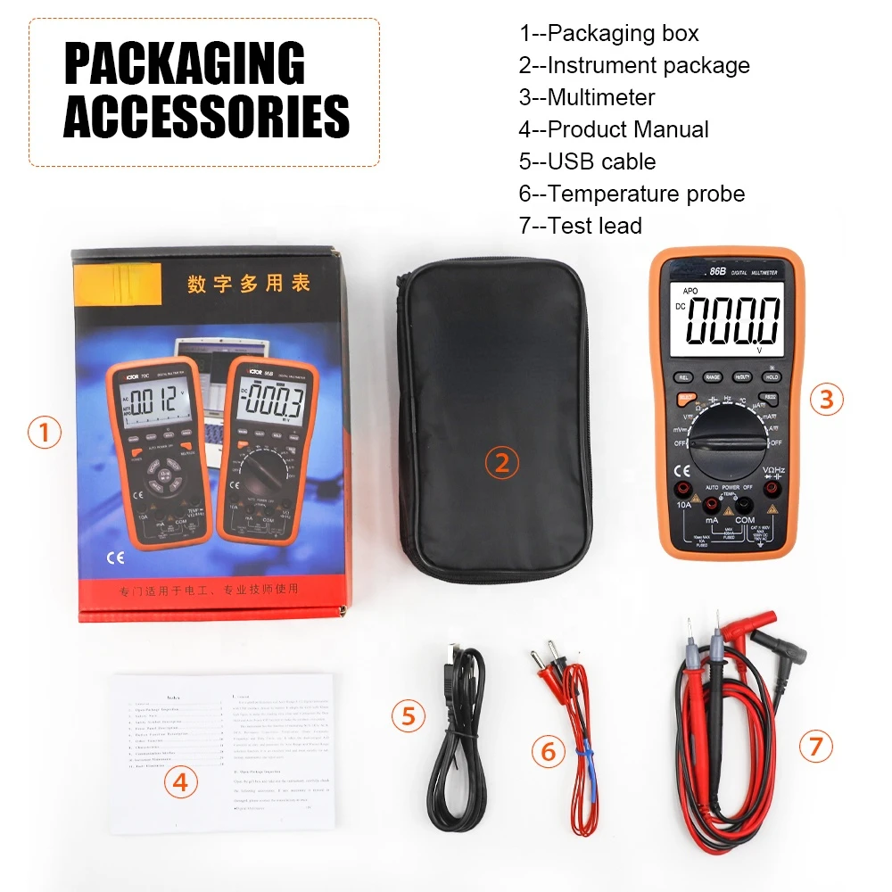 DECCA 86C Handheld Portable 3999 Counts LCD Display Digital Multimeter Auto Range with USB Interface Diode MAX Min Multi Meter