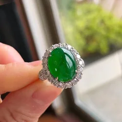 Classic Vintage Natural Green Hotan Jade rings for women Fashionable and high-end classical Silver Jewelry engagement ring