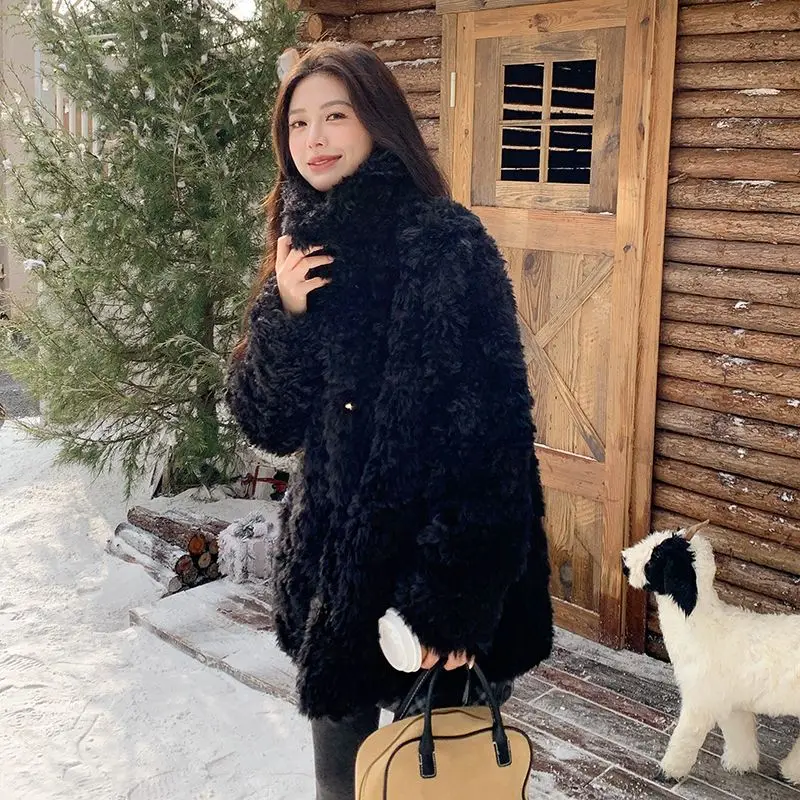 Eco-Friendly Fur Long-Sleeved Jacket Winter New Lamb Wool Mid-Length High-End Thickened Loose Lazy Style Niche Commuting Top