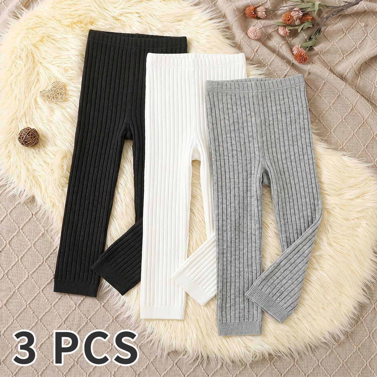 3er-Set Kinderstrumpfhosen, minimalistisches Farbschema in Schwarz, Weiß und Grau, Baby-Leggings für Mädchen, mittlere Dicke, geeignet für alle Gelegenheiten – Detail 1