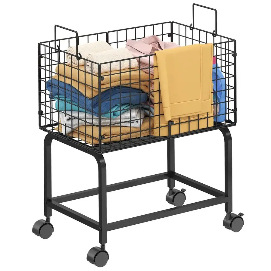 

Laundry Hamper Cart,Rolling Laundry Carts with Pull Handle,Black Tall Laundry Basket,Commercial Wire Laundry Hamper Cart23.6 15.