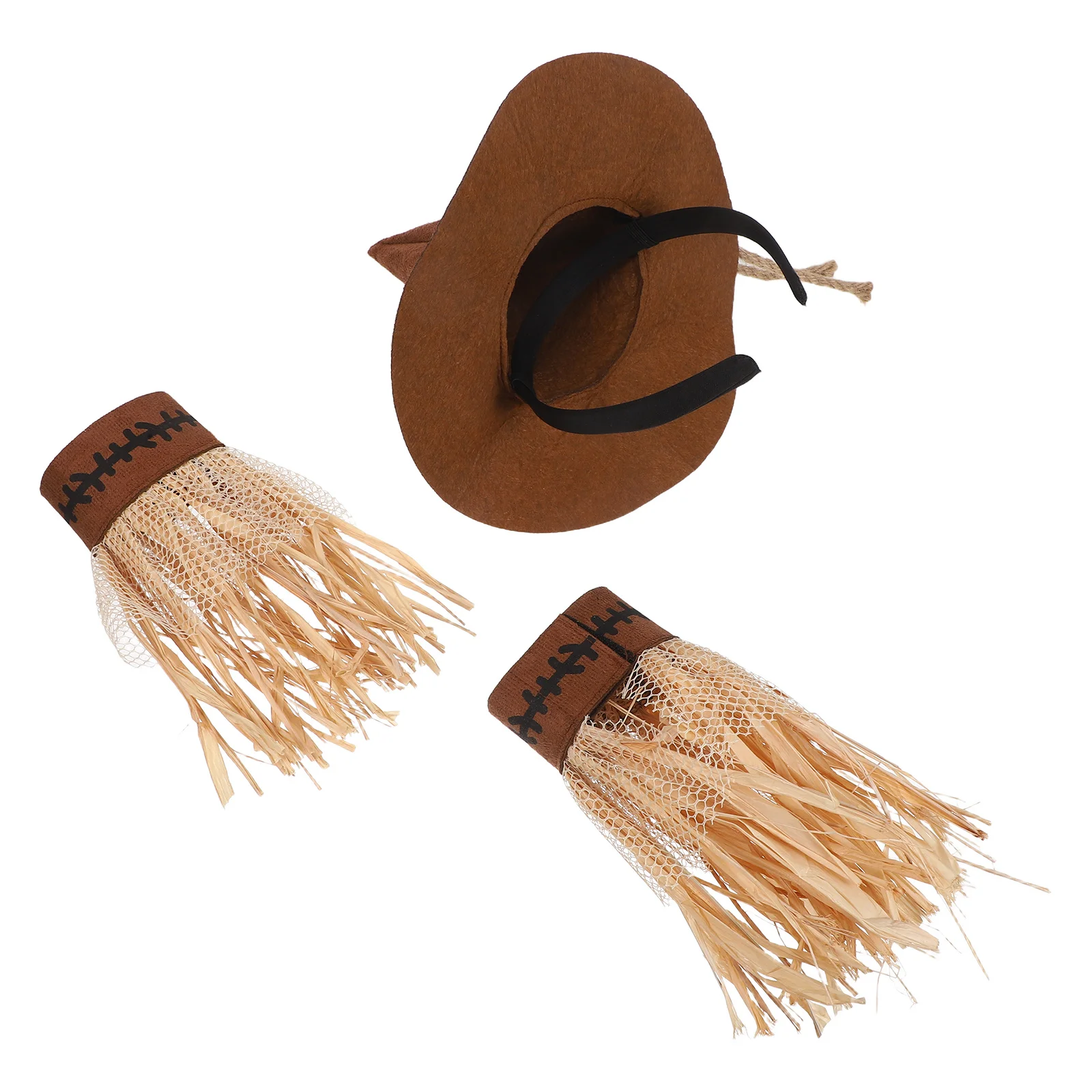 

1Set Scarecrow Accessories Set Straw Hat Headband Wristbands Comfortable Adult Scarecrow Costume for Halloween Harvest Festival