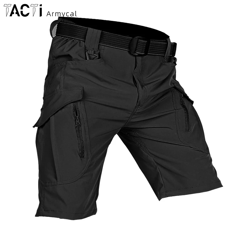 Pantalones cortos de carga para hombre, pantalón táctico de secado rápido, con múltiples bolsillos, hasta la rodilla, para senderismo y caza, Verano