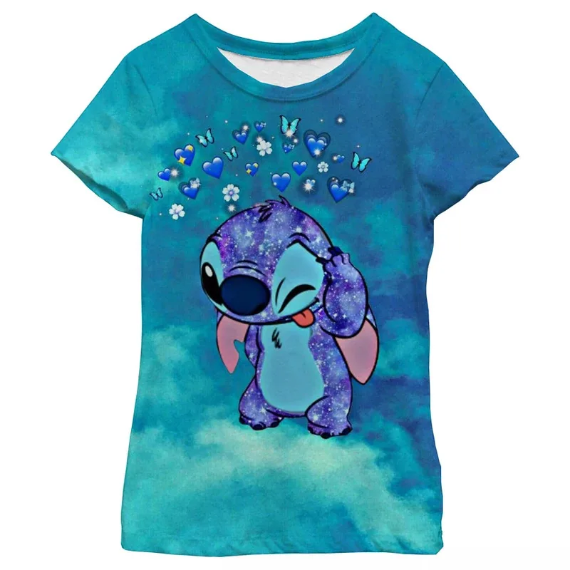 ديزني غرزة تي شيرت للفتيات الصيف الأطفال أزياء قصيرة الأكمام الاطفال الكلاسيكية تنوعا تي شيرت ملابس كاجوال فتاة أعلى