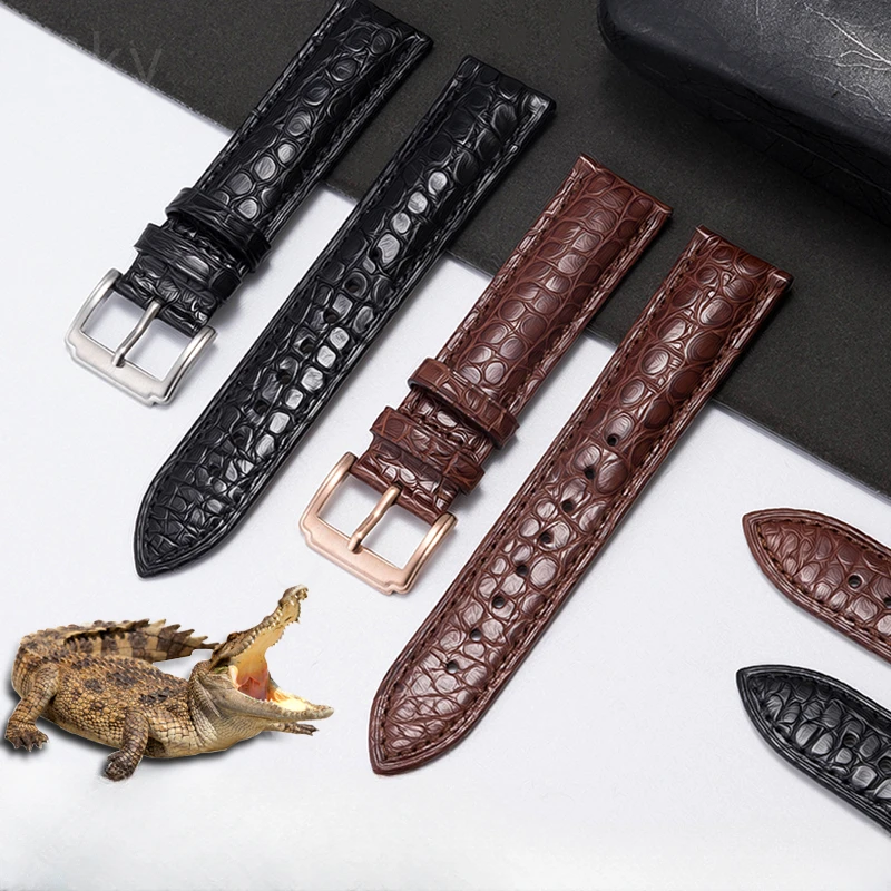 Crocodile Skin Watch Strap Genuine Leather Men Women Needle Butterfly Buckle for Mido Longines Famous Master Omega IWC Watchband