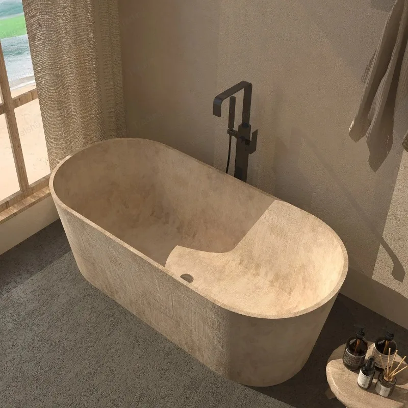 Freestanding Natural Rock Texture Bathtub One Piece Molding Eco Friendly Antibacterial Skin Friendly Hea