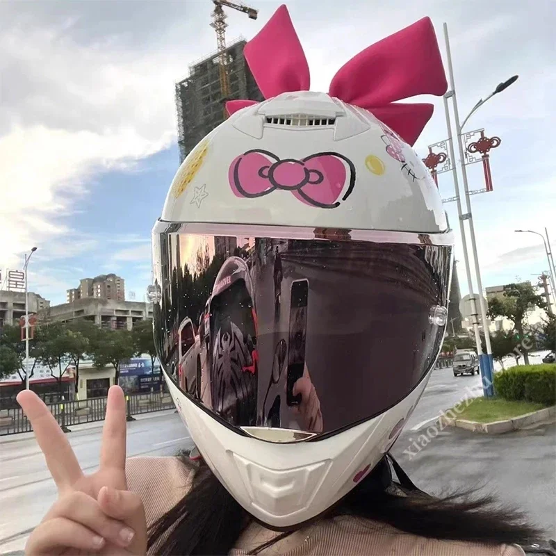 Hello Kitty Sanrio Motorcycle Helmet Full Face Racing Helmets Offroad Motorcycle Helmet Motorbike Sports Helmets Toys Gift