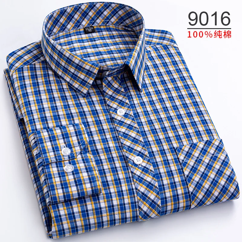 7XL 8XL 100% cotton new autumn/winter men\'s shirt plaid long sleeve Oxford plus size Business casual free ironing slim fit