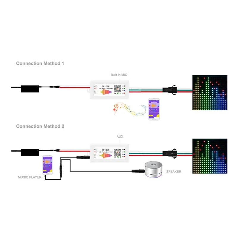 ABLQ SP107E DC5-24V LED Music Controller With Wireless Bluetooth-Compatible SPI Full Color Music Control By Phone APP