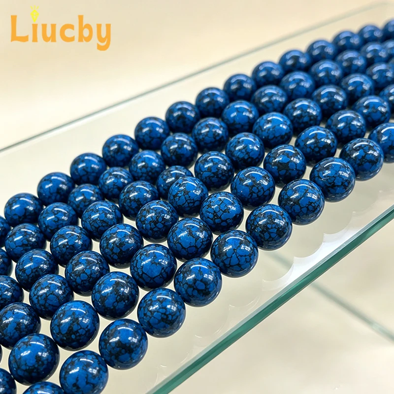 Blue Turquoise Beads With Black Iron Line Texture Polished Beads For DIY Bracelet Necklace Earring Jewelry Making Accessories