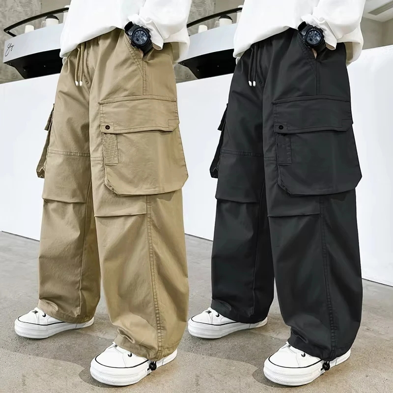 Boys Autumn Casual Loose Straight Cargo Pants with Pocket for Teenage Child Cotton Trousers Kids Fashion Trackpants Sweatpants