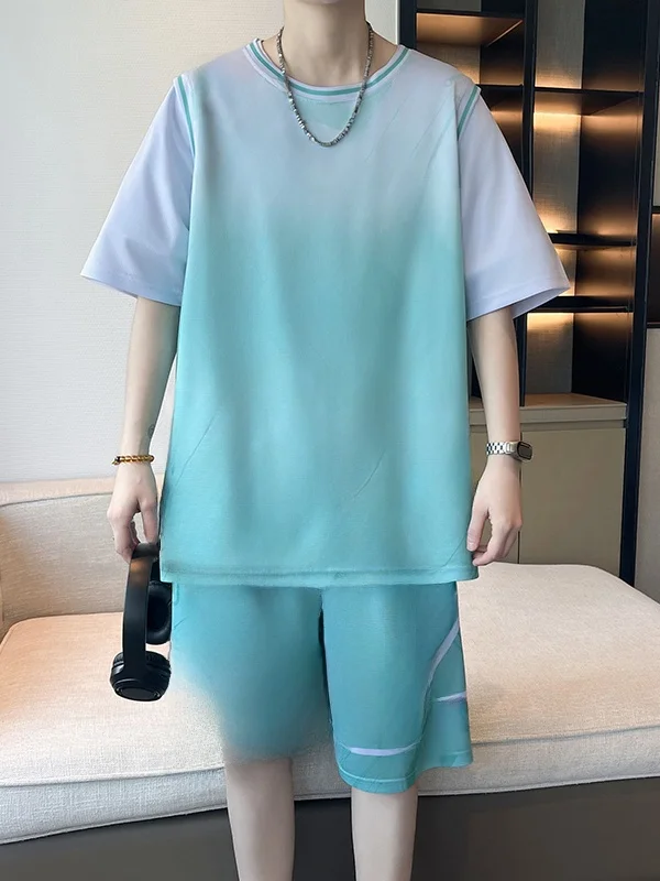 

Мужской комплект Ice Silk Loose ort Sve Summer adient Color Basketkeall orm Qui Dry Sport orts Повседневная подростковая одежда