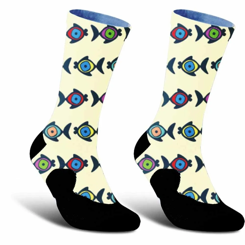 Chaussettes de sport de cyclisme unisexes, motif de poisson coloré créatif, absorbant la transpiration, durable, respirant, accessoire de vélo, cadeau