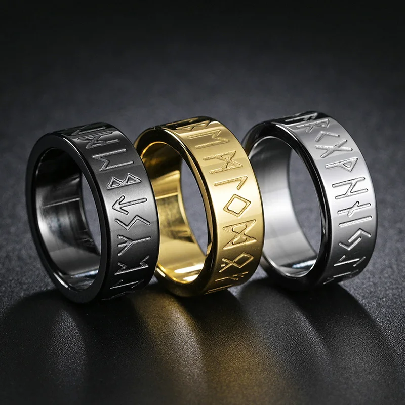 

New Stainless Steel Odin Norse Amulet Vintage Rune MEN Ring For Unisex Fashion Words Retro Charm Jewelry Accessoires Wholesale