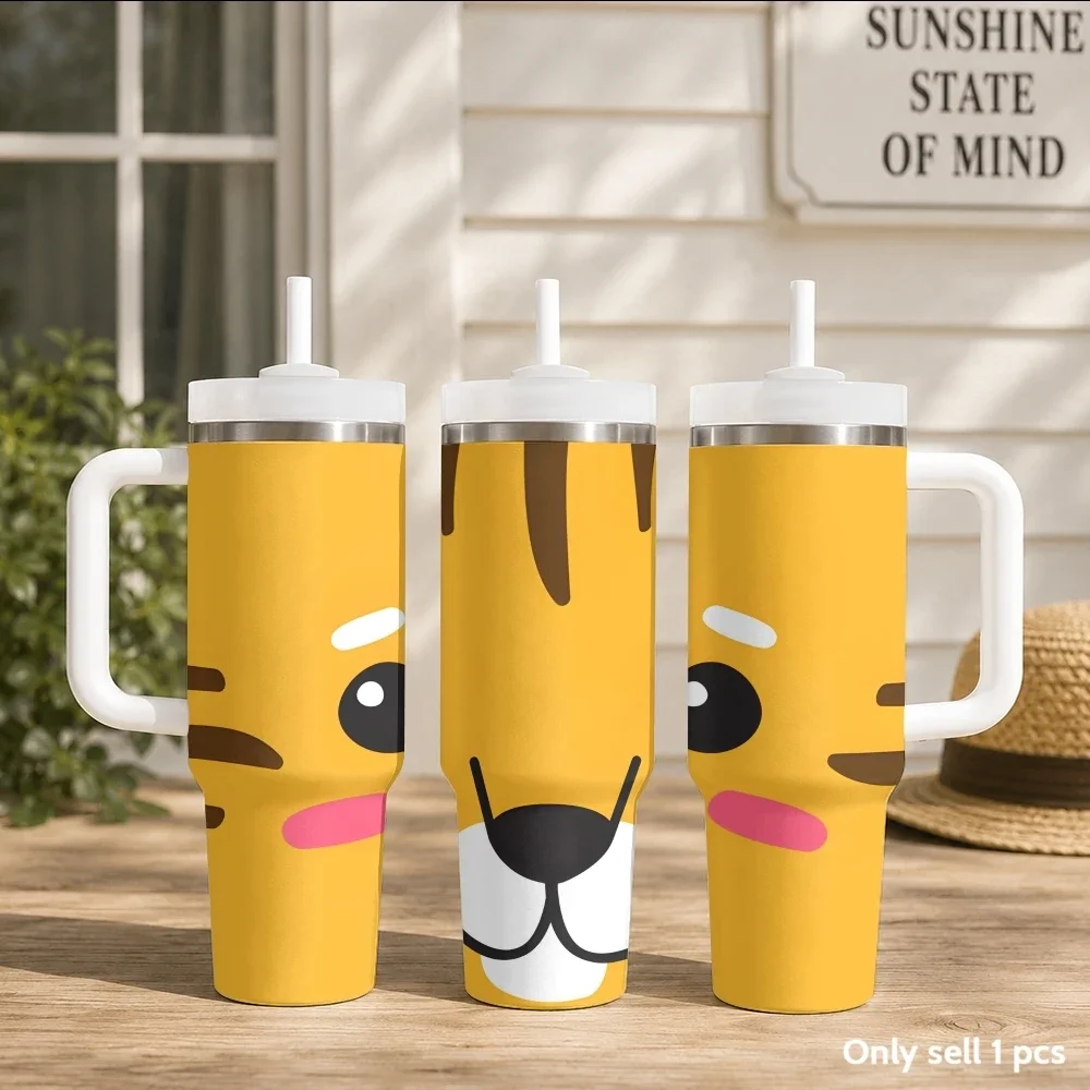 

Leopard Face Fierce Jungle Vacuum Flasks 40oz Portable Stainless Steel Tumbler with Handle Straw Double Wall Insulated Mug