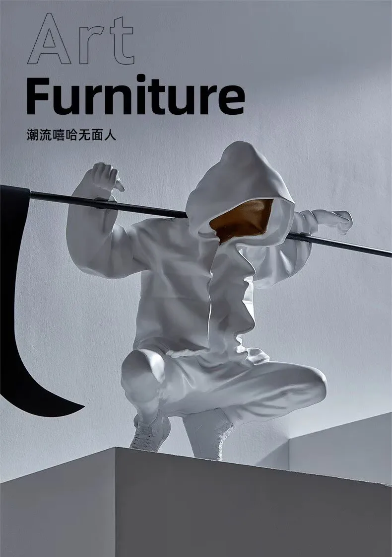 Character sitting posture large ornament home decor accessories living room decoration hip-hop faceless person statue sculpture