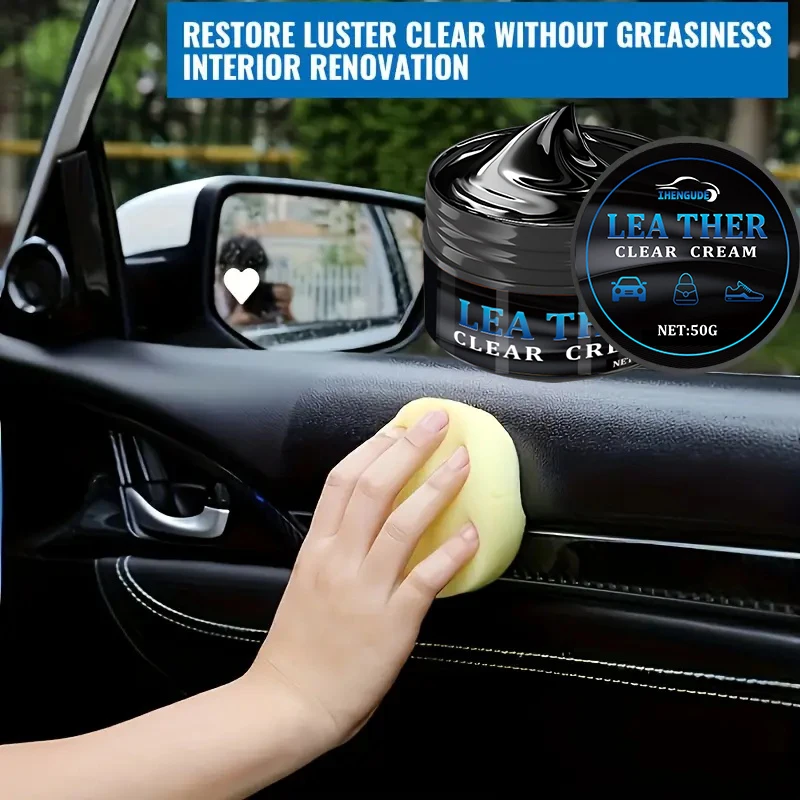 Car Leather Care Cream - Nourishing and Refurbishing Care for Seats, Steering Wheels, and Door Panels, Paired with Plastic Parts Renewal, Interior Polishing, Tire Protection, and Black Component Restoration, Nano Crystal Coating Repair Formula, Multi-Functional Interior Maintenance Product, Long-Lasting Shine, Car Shine Products, Interior Panel Scratch Wax