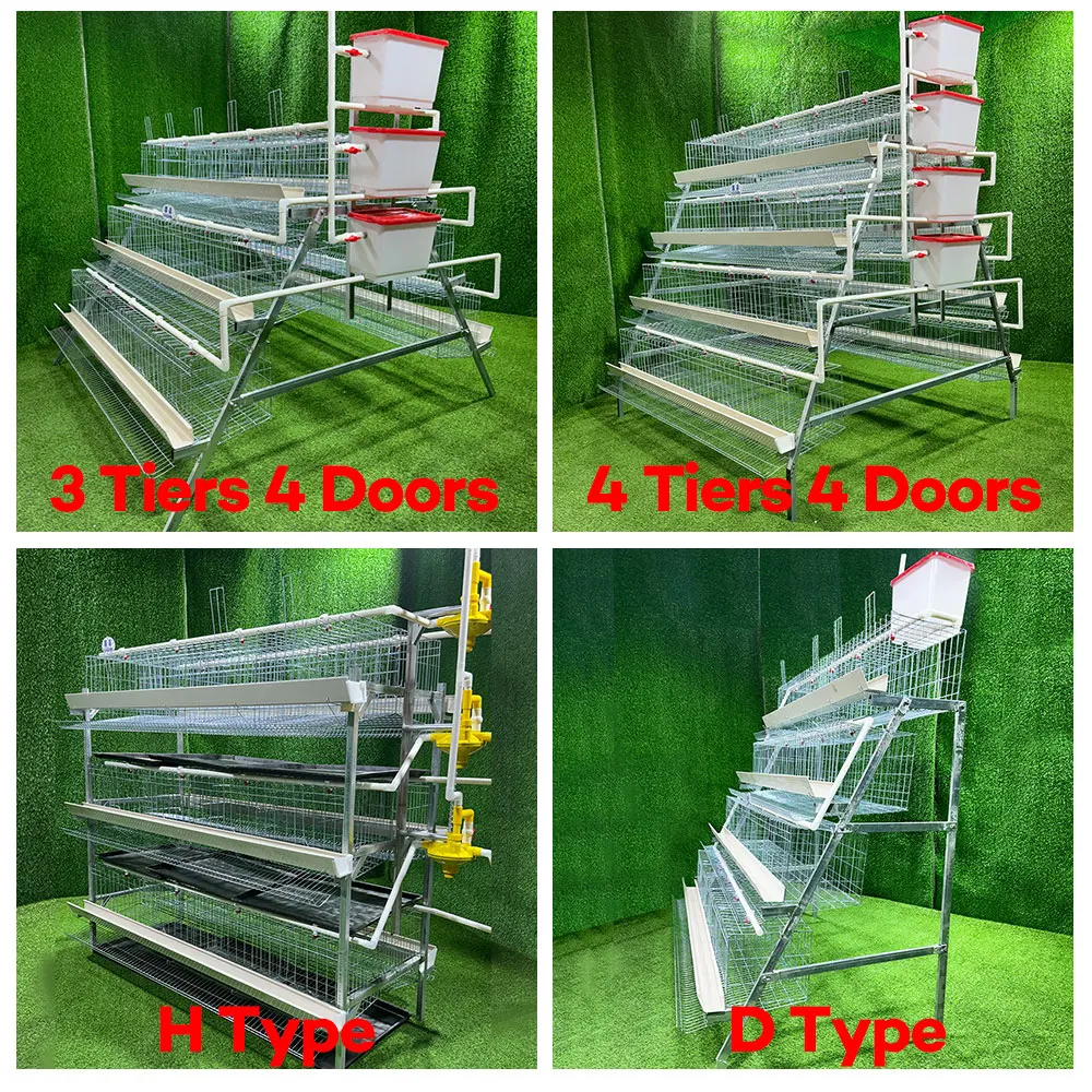 Poultry Equipment Chicken Battery A/H 4 Tier Type Egg Layer Chicken Coop Cage Hot-Dip Galvanized Long Service Life
