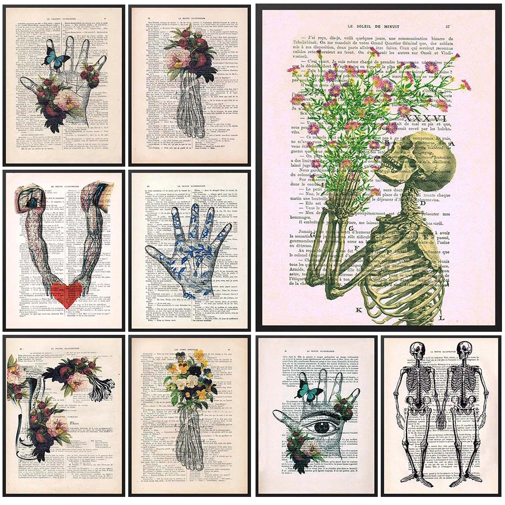 Vintage Skeleton Foot Hand Bone Organ Anatomy Poster Wall Art Canvas Painting Home Decor Wall Pictures For Living Room Unframed