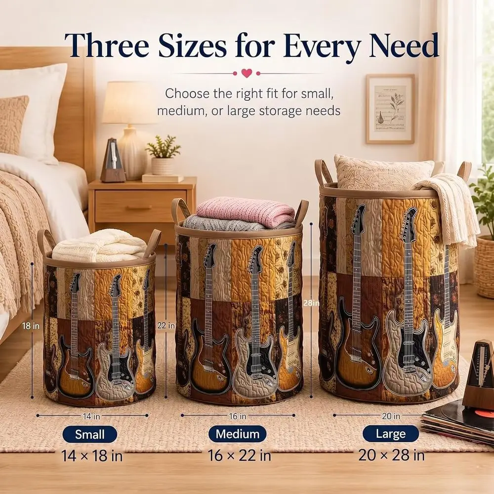 armhouse Quilted Bucket Laundry Hamper, Storage Basket Bag or Dirty Clothes, Stu Organizer or Bathroom with Handles(L: 20