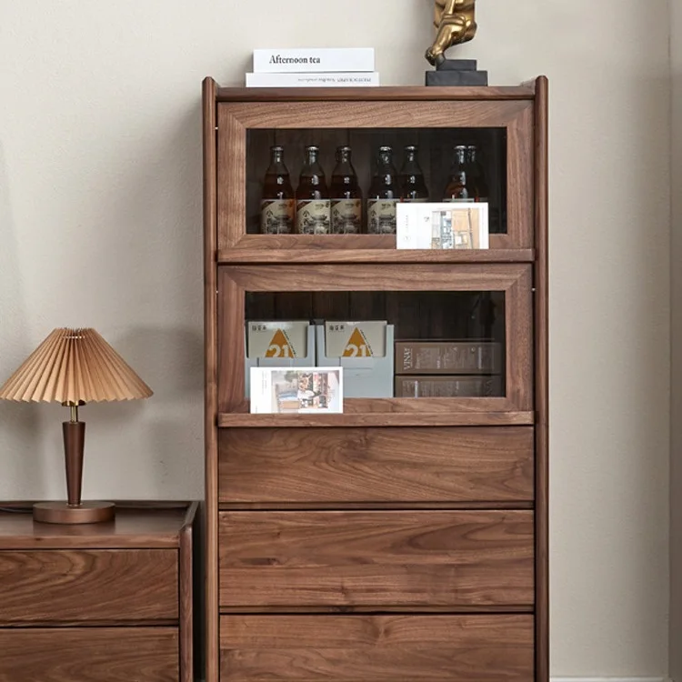 All solid wood TV side cabinet North American black walnut dining side cabinet Living room simple vertical