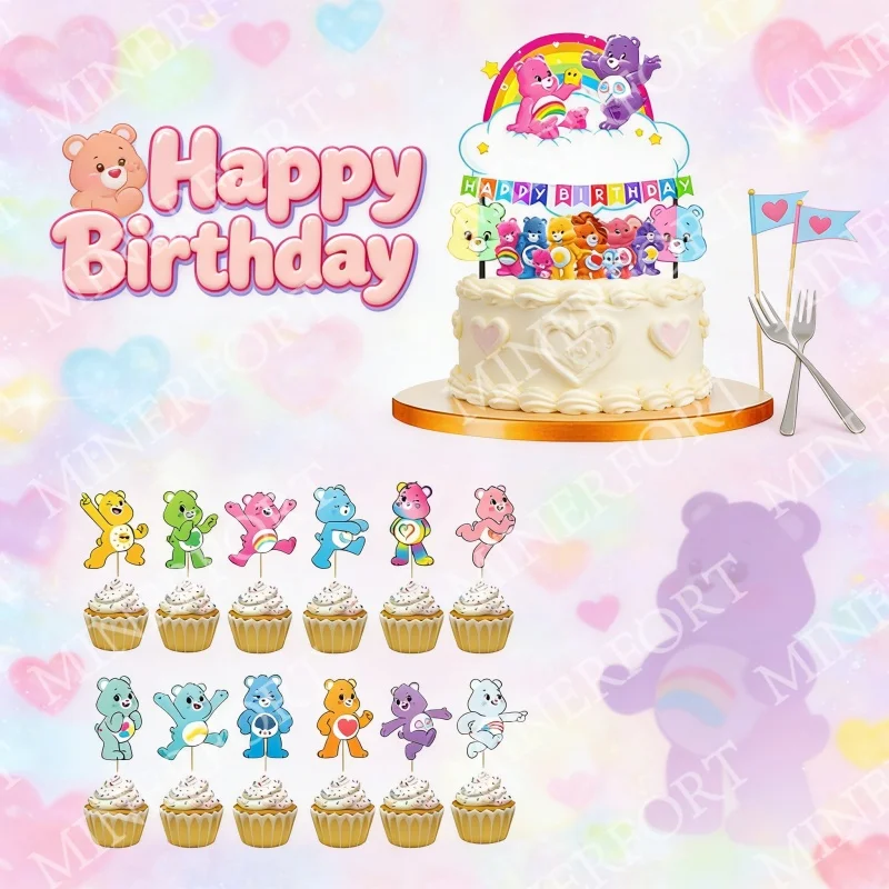 Care Bears Cupcake-Kuchenflagge Cartoon-Ornament für Geburtstag, Hochzeit, Babyparty, Festival, Picknick, Versammlung, Party-Dekoration – Detail 4
