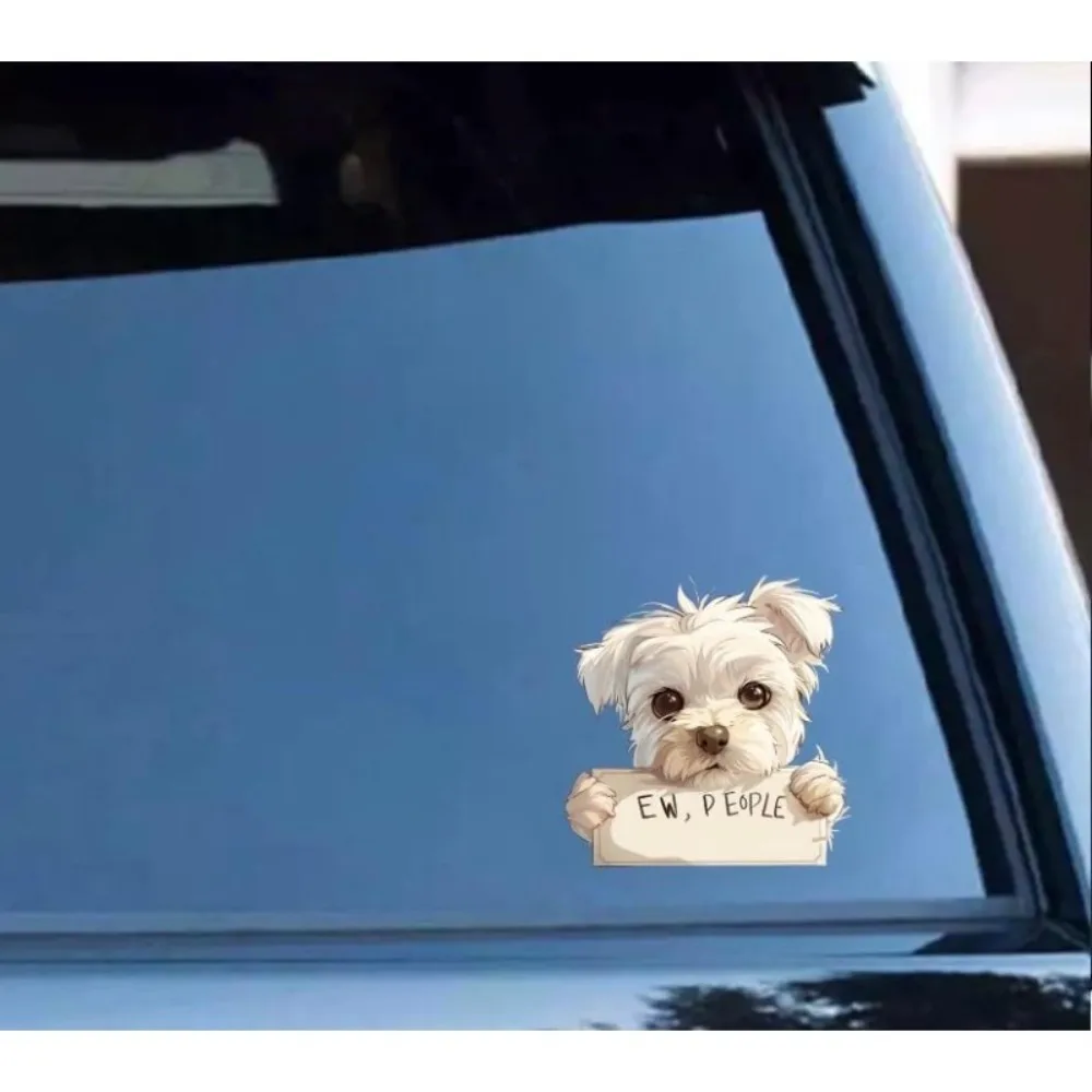 Anime Maltese Dog Decal with EW People Peeking Sticker Funny Quote for Car Cute Decoration Window Electronic Case