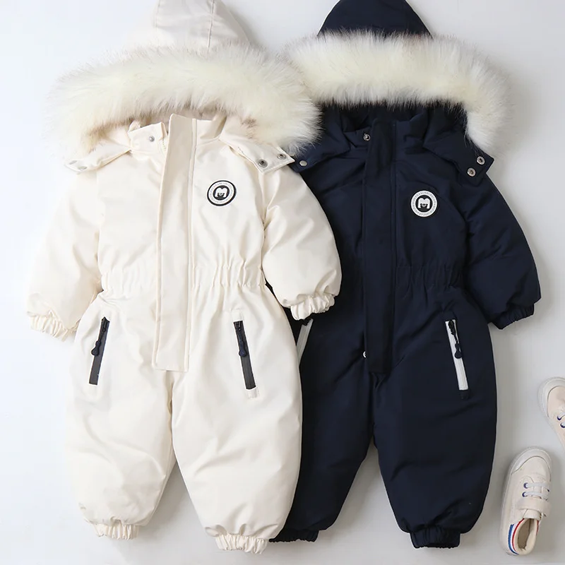 Plus Thick Velvet Bodysuits Clothes Winter Baby Waterproof Hooded One-Pieces Girl Boy Overalls Ski Suit Infant Thick Warm Romper