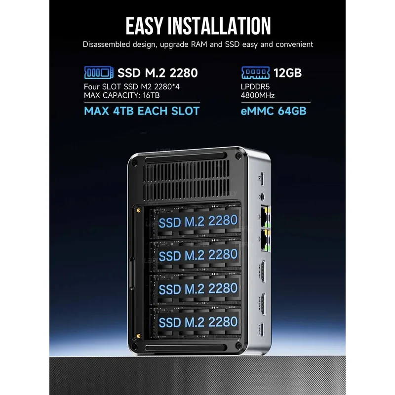 GMKtec G9 Mini PC a 4 alloggiamenti Intel N150 LPDDR5 12GB 64GB eMMC Ubuntu SSD NVMe * 4 Win11 Pro WiFi6 BT5.2 Computer desktop di archiviazione di massa