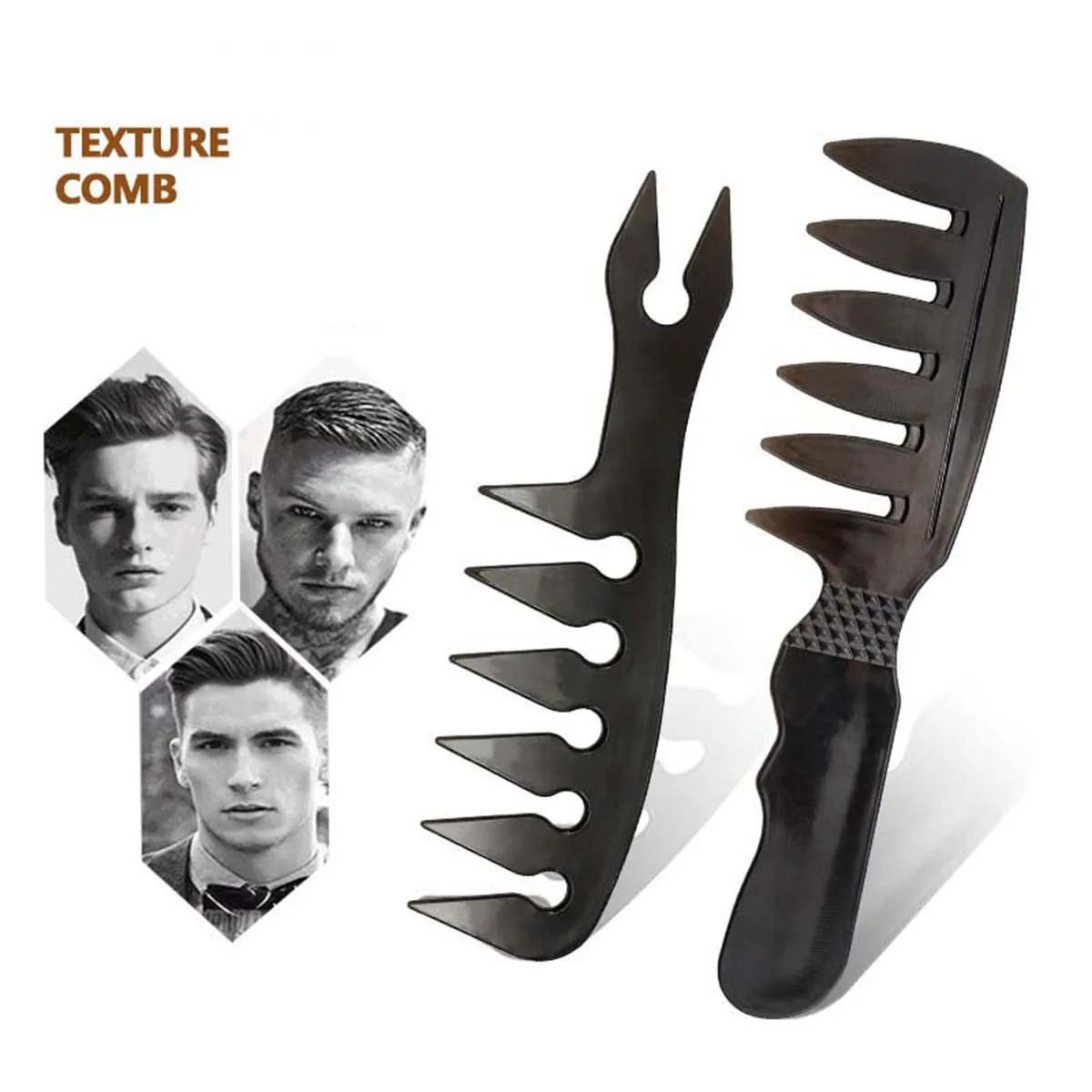 Peine profesional de peluquería para hombres, peine de peinado de dientes de onda ancha, cola Afro, recoger el cabello, textura