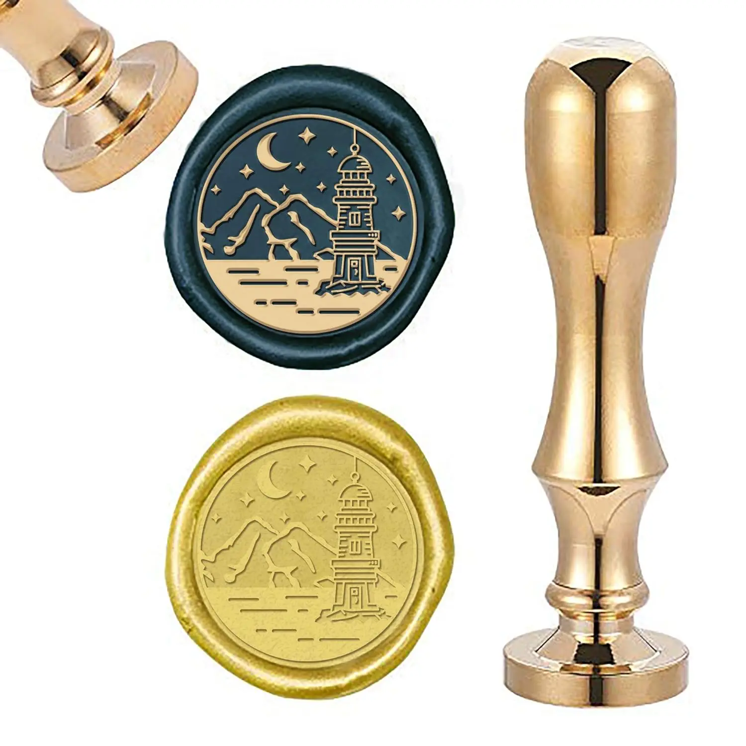 

1PC Wax Seal Stamp Lighthouse Vintage Wax Sealing Stamps Retro 25mm Removable Brass Head Bamboo Metal Handle for Envelopes