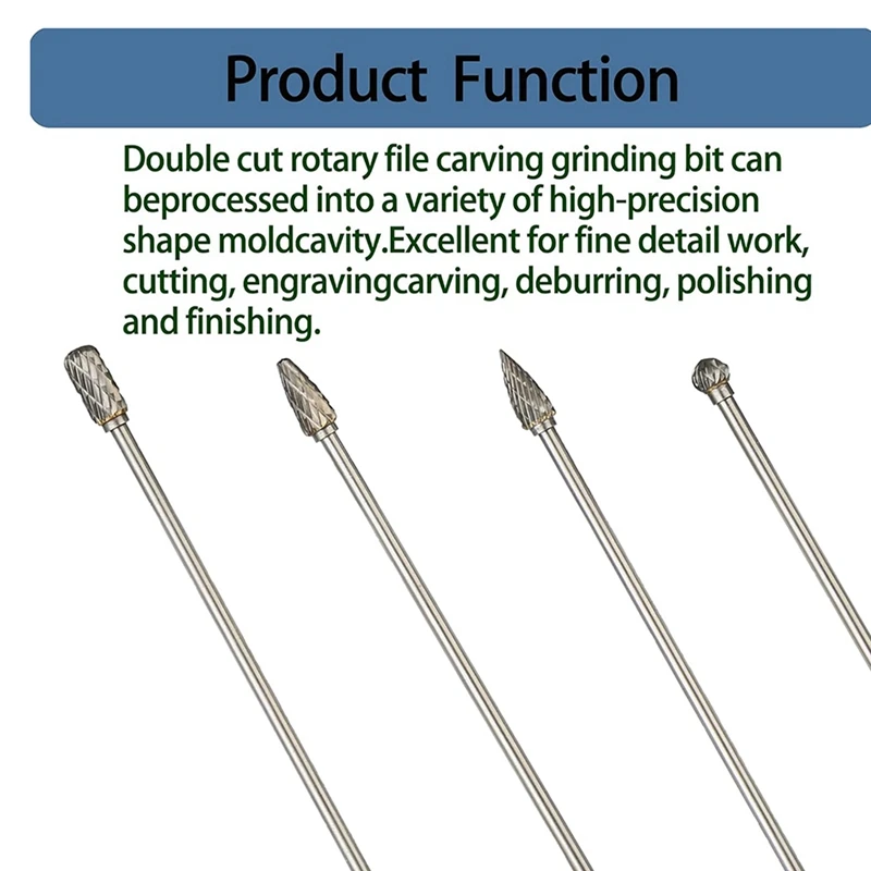 Conjunto de rebarbas rotativas de carboneto de 6 polegadas, entrega em 24 horas, 4 peças, 6 mm (0,25 polegadas), haste de longo alcance, corte duplo, arquivo rotativo de carboneto de tungstênio s
