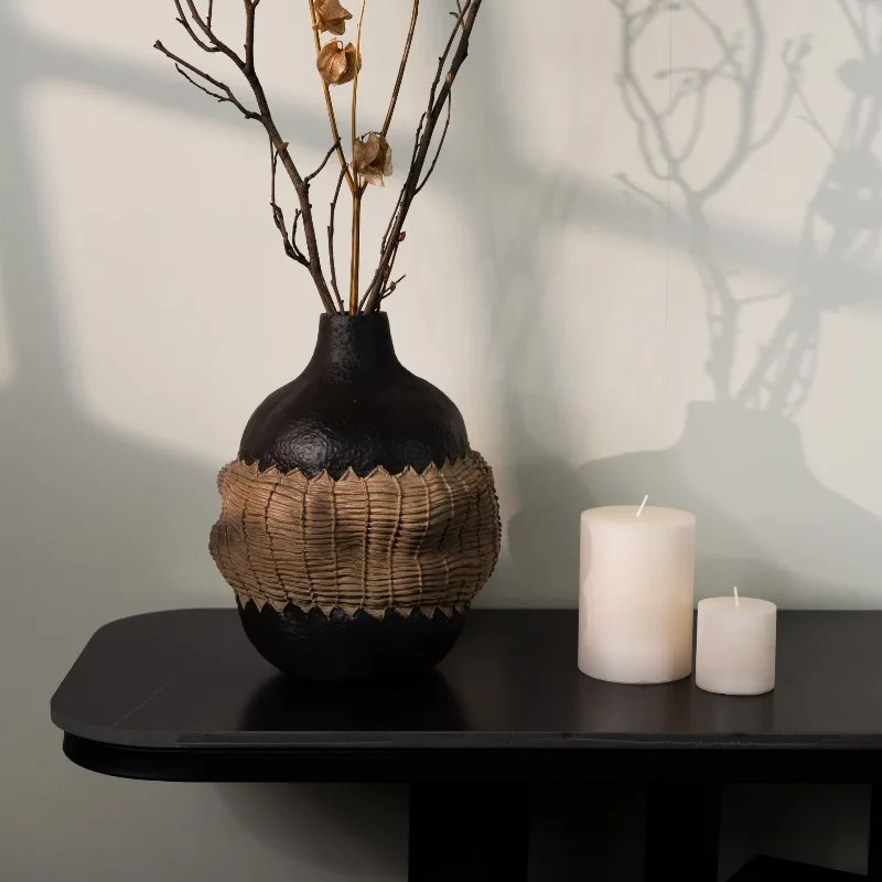 

Retro Rattan Zen Flower Container Farmhouse Tabletop Centerpiece for Living Show Home Entrance Ornaments Table Decoration Vase