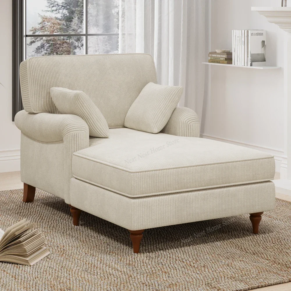

Oversized Chaise Lounge Chair Indoor with 2 Comfy Pillows Rolled Arms Corduroy Fabric Sleeper Sofa Chair for Living Room Bedroom