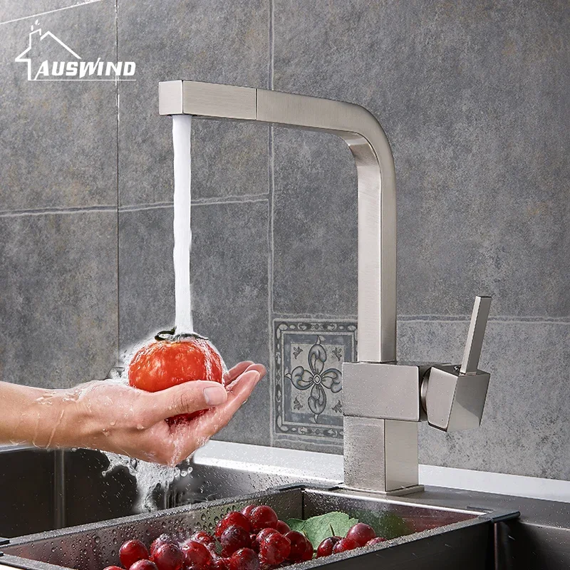 Kitchen Faucets New Design Pull Out Square Brushed Sink Mixer Tap Swivel Spout Sink Faucet Swivel Copper Kitchen Faucet AG-9631