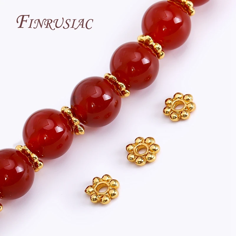 DIY Beading Jewelry Making Supplies 4/5/6MM 18K Gold Plated Flower Caps For Beads Brass Metal Snowflake Beads Spacer