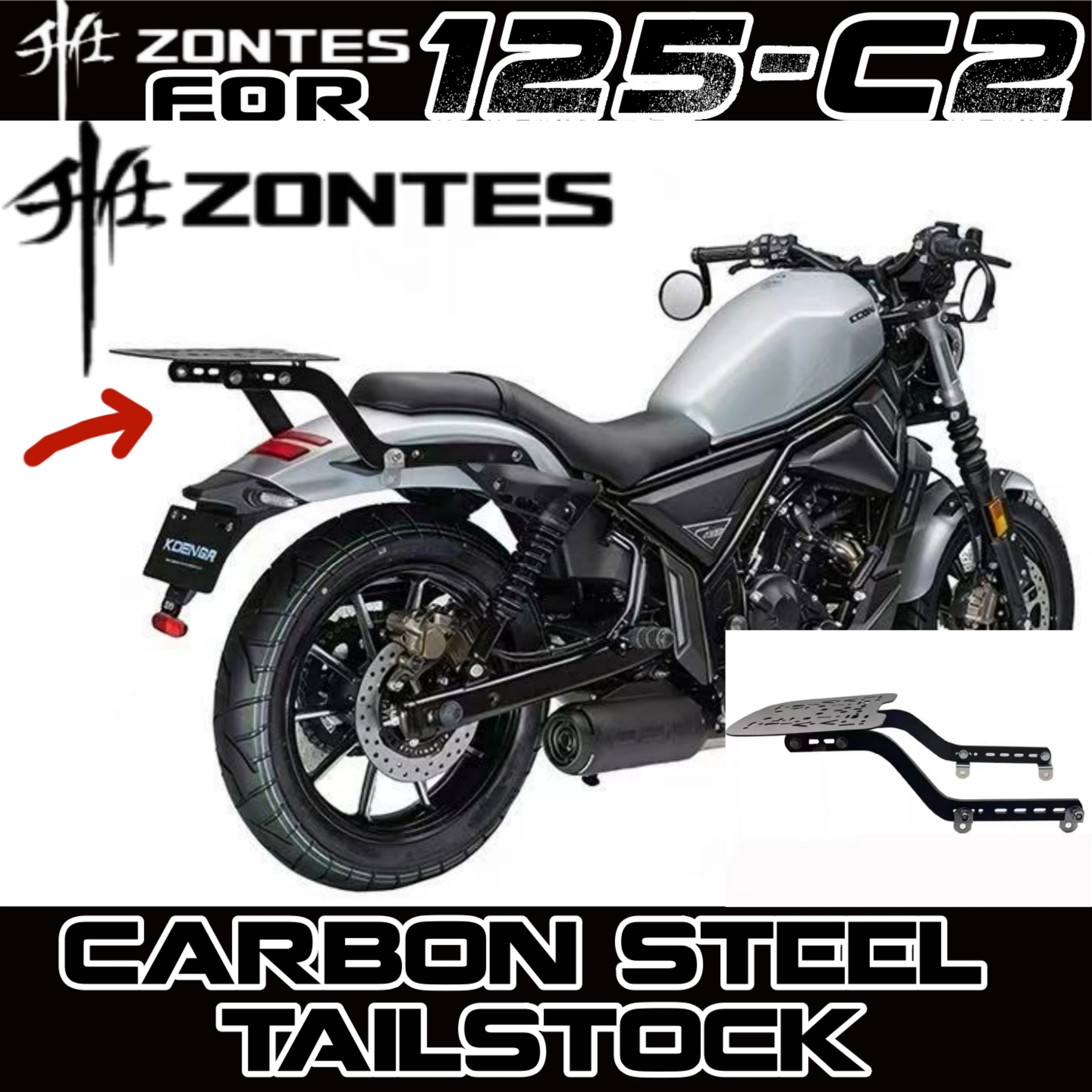 Soporte Trasero Elevado de Acero al Carbono de Cuatro Orificios para Motocicleta ZONTES 125C2 con Luz Trasera, Portaequipajes y Baúl Trasero Modificados KIDEN