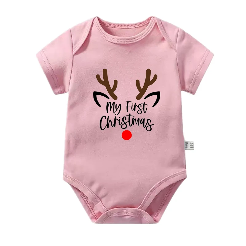 My First Christmas Baby Romper Reindeer Antlers Red Nose Print Newborn Bodysuit Xmas Holiday Photo Outfit Infant Onesies view 4
