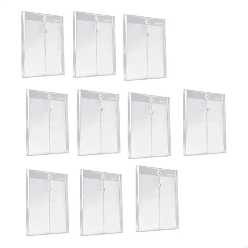 

10Pcs String Closure File Wallet Letter Size Folder Clear Water Resistant File Envelope Document Organizers File Pouches