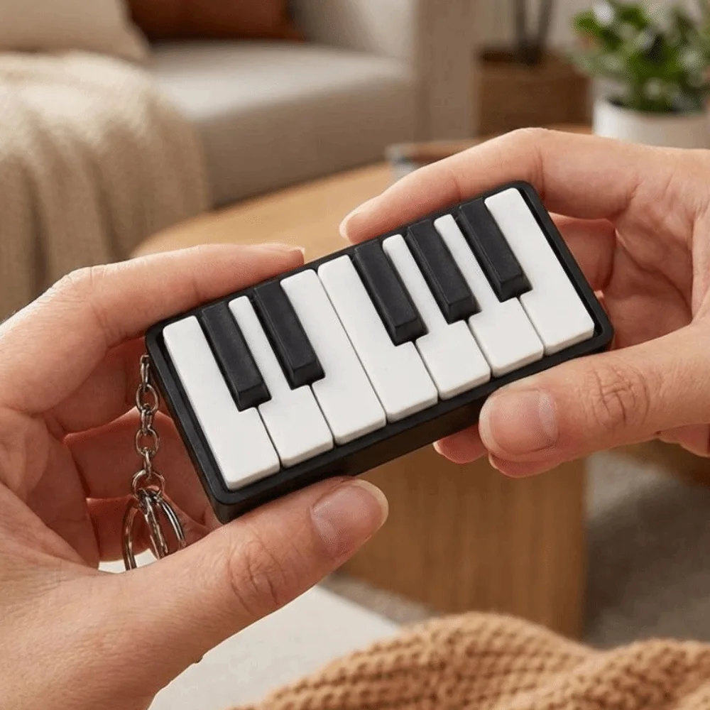 3D Printed Piano Stress Clicker Keychain Novelty 12-key Press Piano Keyboard Clicker Mechanical Touch Plastic Key Fidget Clicker