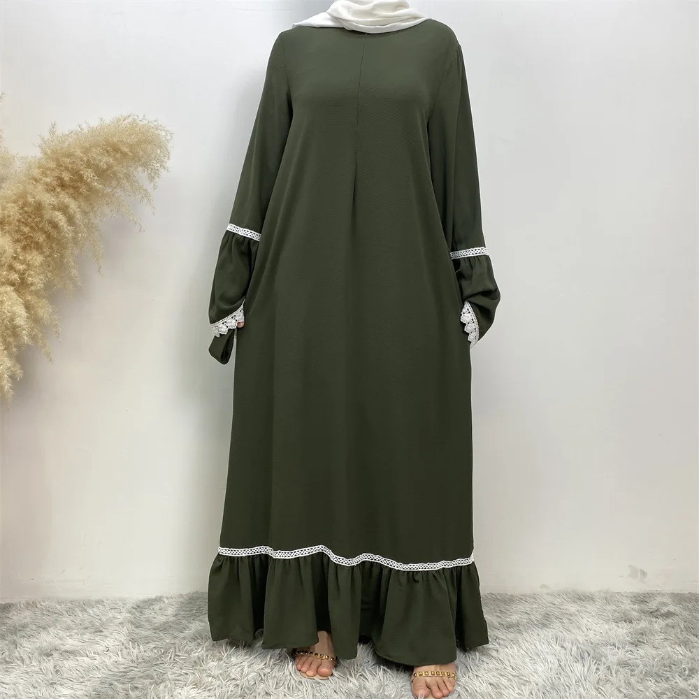 

Eid Ramadan Lace Abayas for Women Front Zipper Muslim Dress Dubai Turkey Kaftan Arabic Robe Femme Musulman Jalabiya Prayer Gown