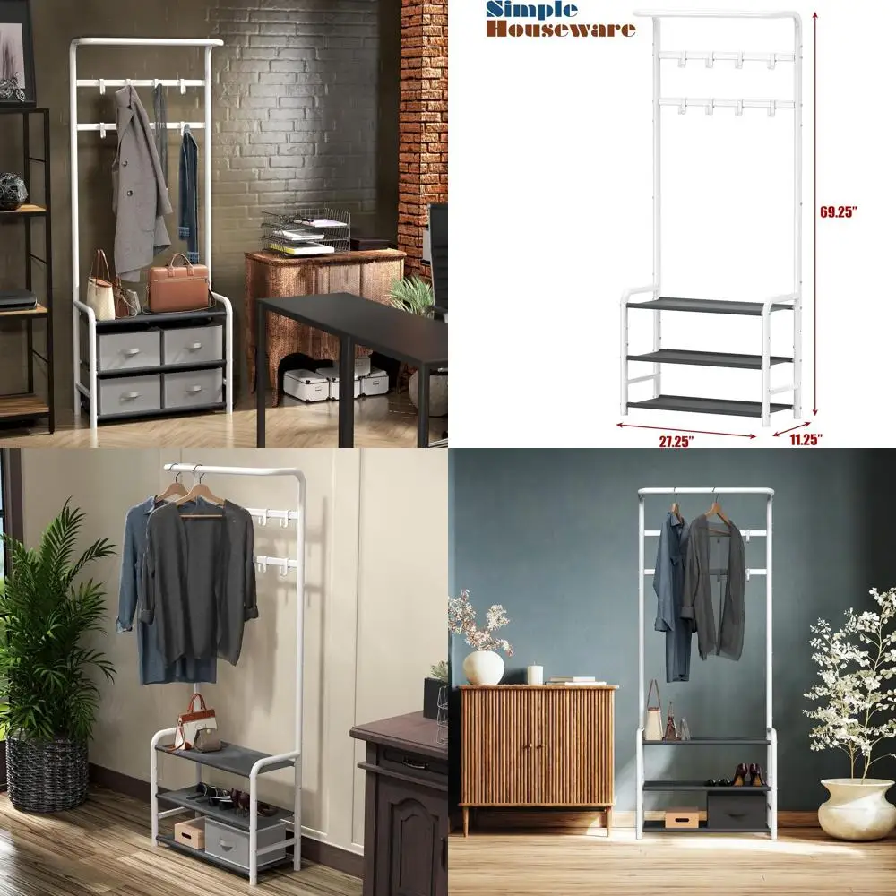 

Компактная вешалка для одежды с полками для хранения, черная напольная вешалка-органайзер для прихожей, спальни или офиса, для хранения пальто и других вещей.