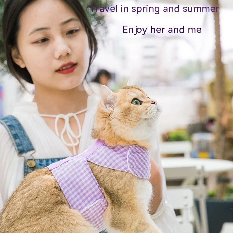 고양이 데이지 격자 무늬 견인 로프 산책 고양이 밧줄 고양이 체인 조끼 유형 안티 브레이크 무료 가슴 스트랩 애완 동물 용품