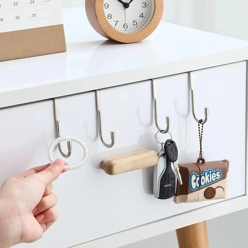 304 Stainless Steel Hook Free Punching Double S-Shape Hook Kitchen Bathroom Cabinet Door Back Type Coat Towel Storage Hanger