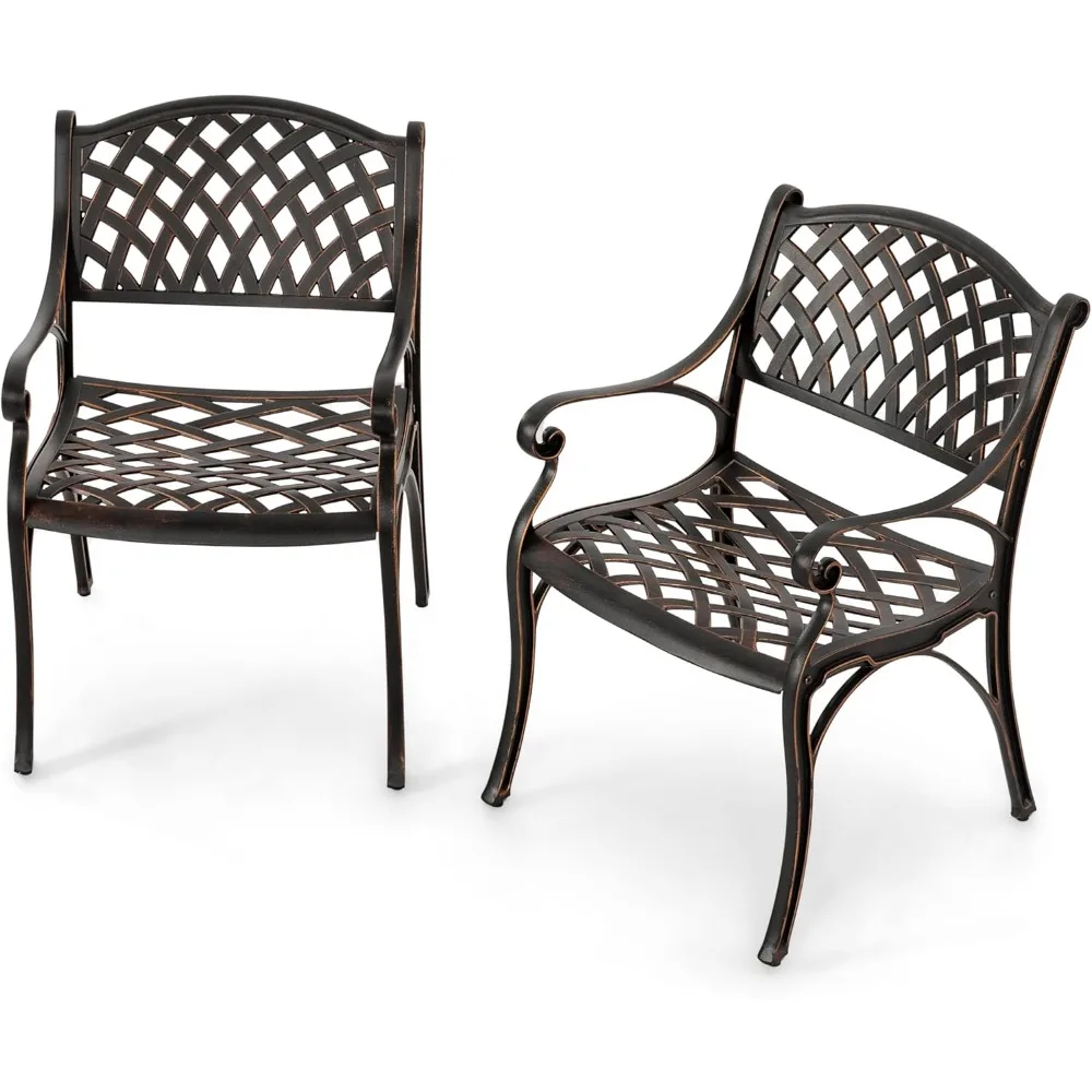 

Cast Aluminum Patio Dining Chairs with Armrests for Indoor Outdoor Bistro Chairs for Balcony, Backyard, Garden, Black with Bron