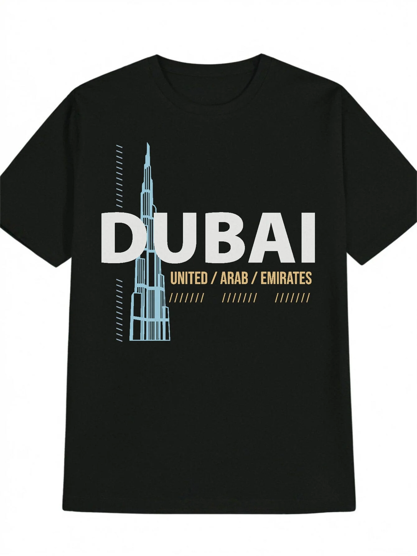 Men'S Casual Crew Neck T-Shirt with Dubai Skyline Print - 