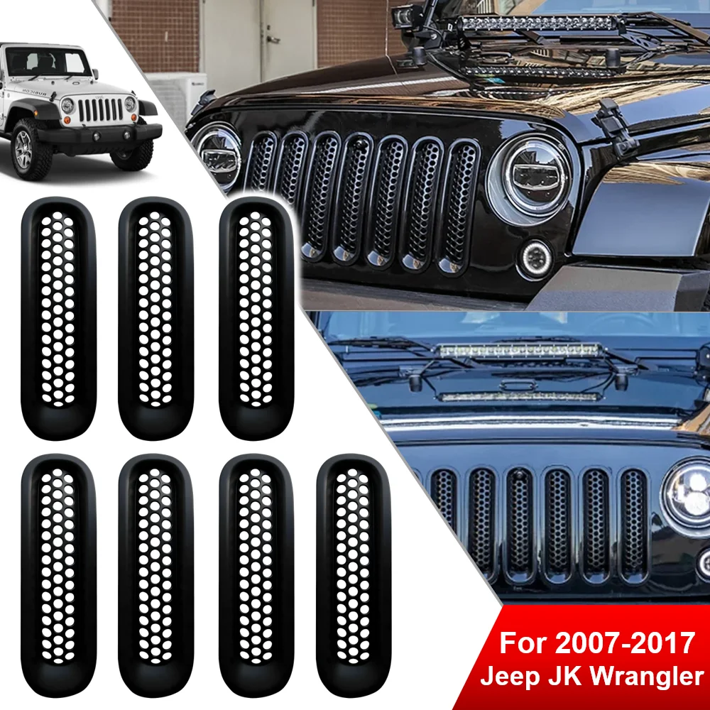 Grade dianteira inserção grade capa para 07-17 jeep wrangler jk grade dianteira inserções de malha & farol capa quadro acessórios do carro